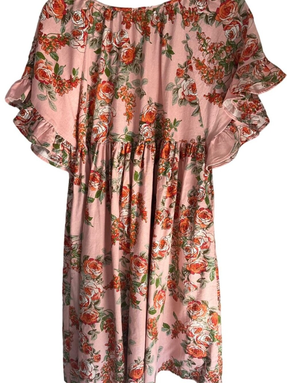 Uncle Frank Baby Doll Dress Linen Bl Floral Ruffles Flowy Sundress Pink Made USA - Picture 9 of 15